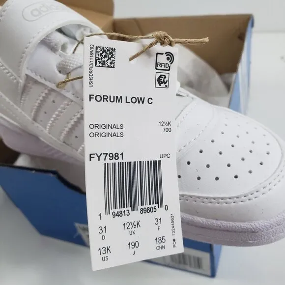 Adidas Originals Boys Forum Low Shoes in White/White - Size 13