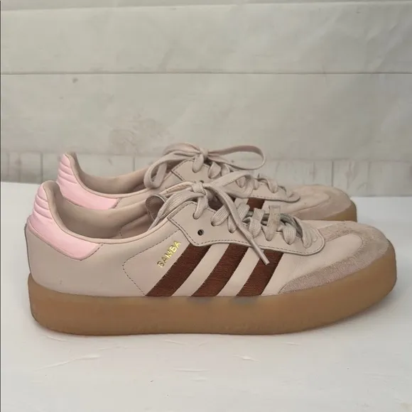 Adidas Size 10 Samba Putty &amp; Mauve Sneakers Gum Sole Stripe Athletic Shoes