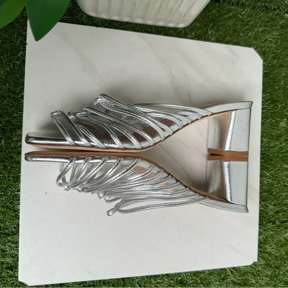 AEYDE'PEARL' MULTI-STRAP BLOCK HEELSANDALS SILVER 39.5 US 9.5