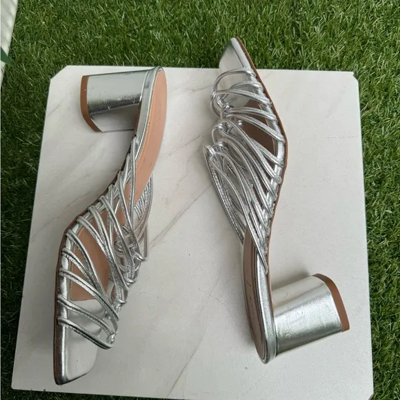 AEYDE'PEARL' MULTI-STRAP BLOCK HEELSANDALS SILVER 39.5 US 9.5