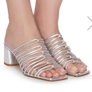 AEYDE'PEARL' MULTI-STRAP BLOCK HEELSANDALS SILVER 39.5 US 9.5