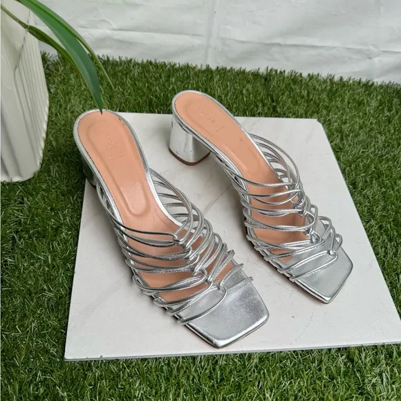 AEYDE'PEARL' MULTI-STRAP BLOCK HEELSANDALS SILVER 39.5 US 9.5