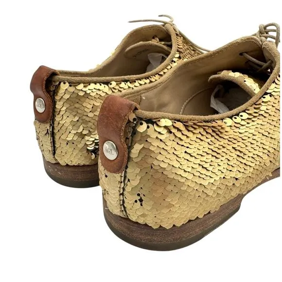 AGL Matte Gold All Over Sequins Lace Up Oxford Classic Party Dress Shoes
