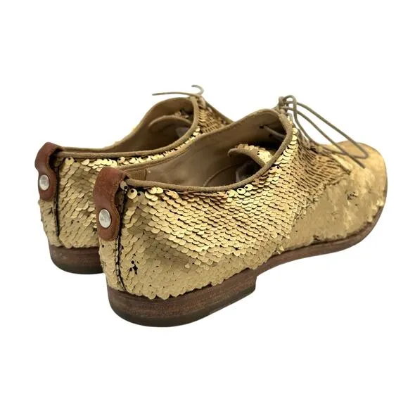 AGL Matte Gold All Over Sequins Lace Up Oxford Classic Party Dress Shoes