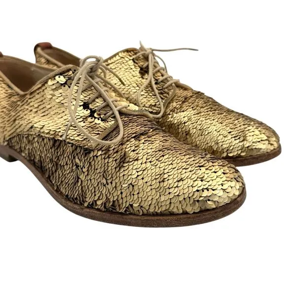 AGL Matte Gold All Over Sequins Lace Up Oxford Classic Party Dress Shoes