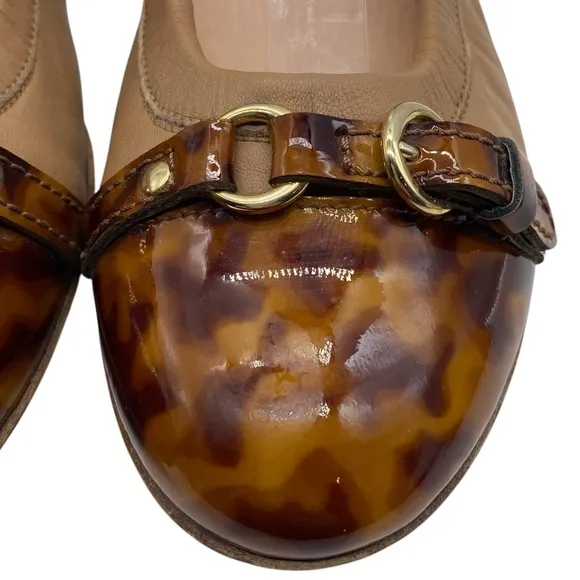 AGL Womens Shoes Monika Cap Toe Ballet Flats 7.5 Brown Tortoise Leather Designer