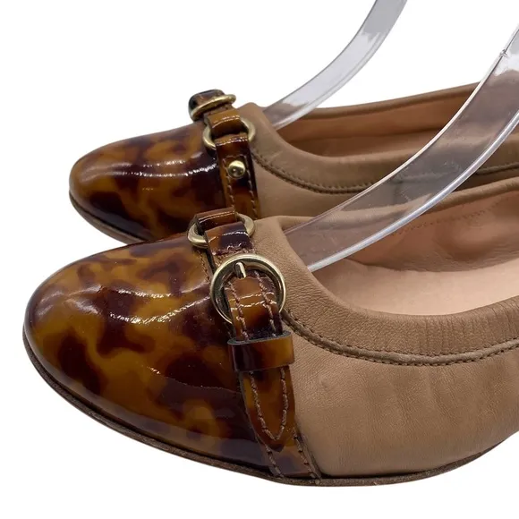 AGL Womens Shoes Monika Cap Toe Ballet Flats 7.5 Brown Tortoise Leather Designer