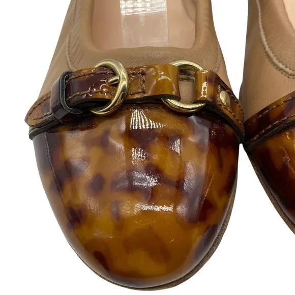 AGL Womens Shoes Monika Cap Toe Ballet Flats 7.5 Brown Tortoise Leather Designer
