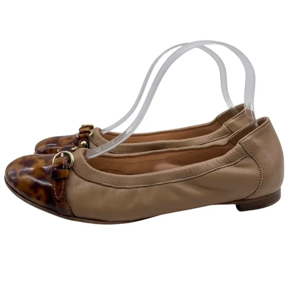 AGL Womens Shoes Monika Cap Toe Ballet Flats 7.5 Brown Tortoise Leather Designer