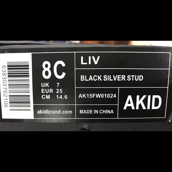 AKID Shoes Kid 8C Black Slip On Loafer Silver Studded Rockstar Wedding School