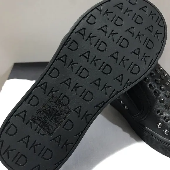 AKID Shoes Kid 8C Black Slip On Loafer Silver Studded Rockstar Wedding School