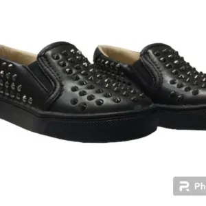 AKID Shoes Kid 8C Black Slip On Loafer Silver Studded Rockstar Wedding School