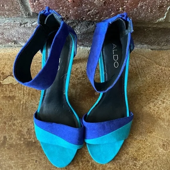 Aldo aqua and Royal blue suede strappy heel sandals