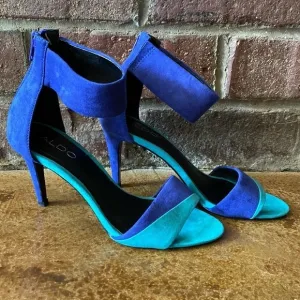 Aldo aqua and Royal blue suede strappy heel sandals