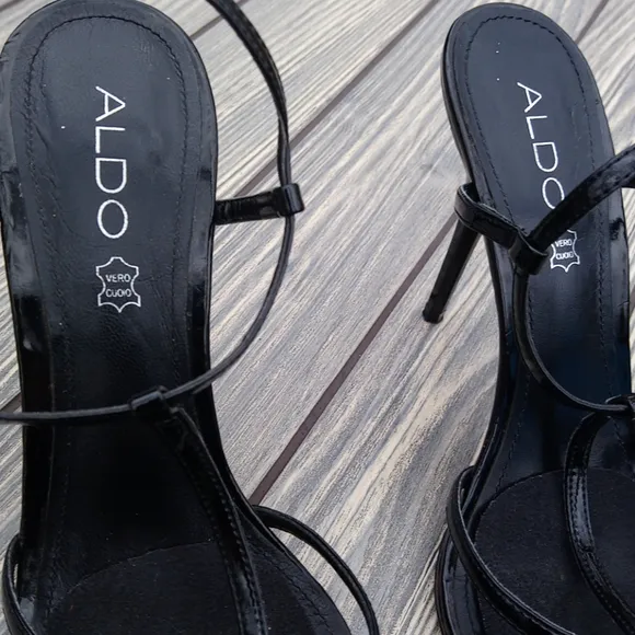Aldo Black Strappy Open Toe Sandal Heels