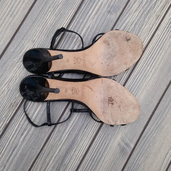 Aldo Black Strappy Open Toe Sandal Heels