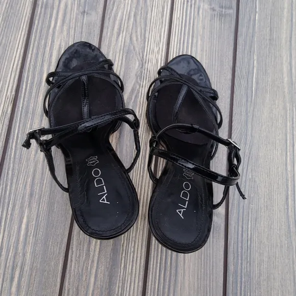 Aldo Black Strappy Open Toe Sandal Heels