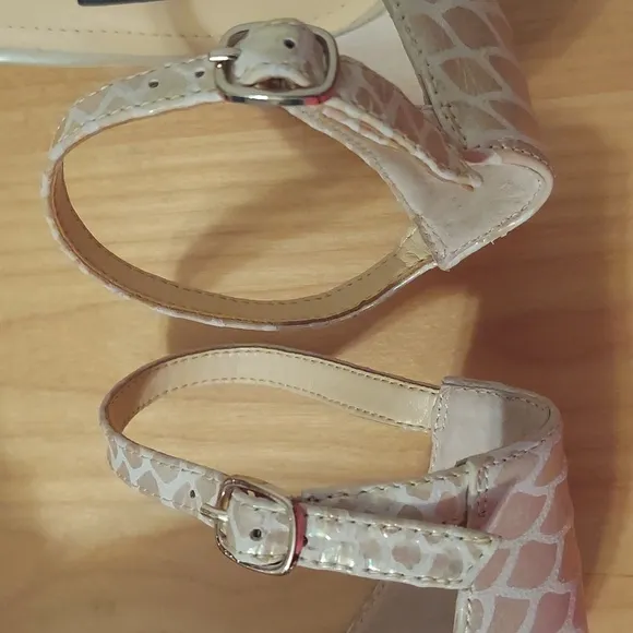 Alex Marie Champagne Beaded Animal Print Leather Ankle Strap Heels Size 6.5