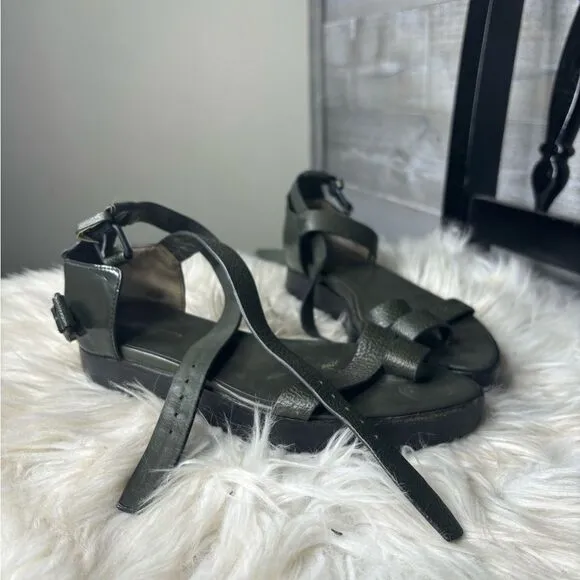 Alexander Wang 38 US 8 dark green leather strappy wedge sandals