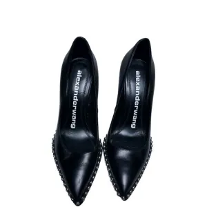 Alexander Wang black Rie Calf silver studded pointed heels Sz 38 Box Withou Lid