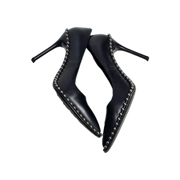 Alexander Wang black Rie Calf silver studded pointed heels Sz 38 Box Withou Lid