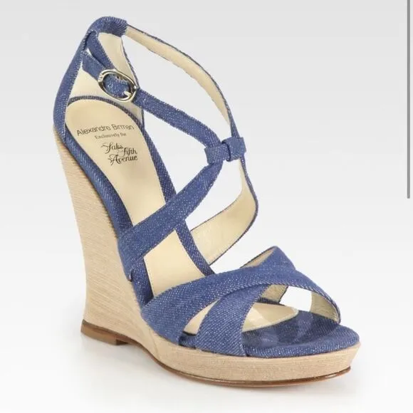 Alexandre Birman Strappy Denim Wedge Sandals Blue Size 7