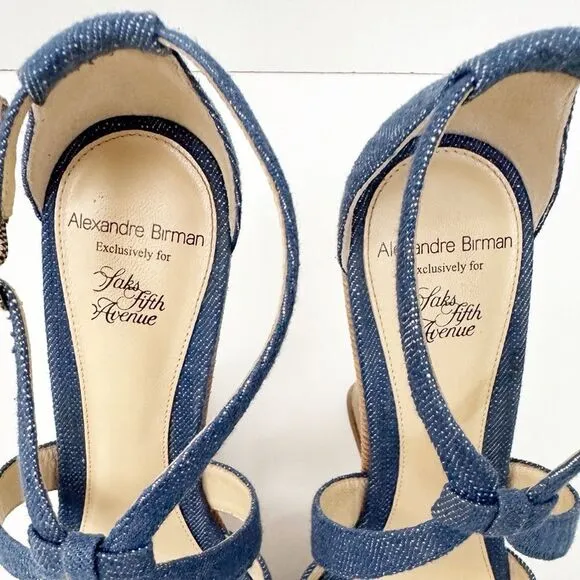 Alexandre Birman Strappy Denim Wedge Sandals Blue Size 7