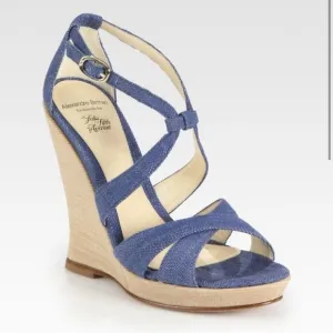 Alexandre Birman Strappy Denim Wedge Sandals Blue Size 7
