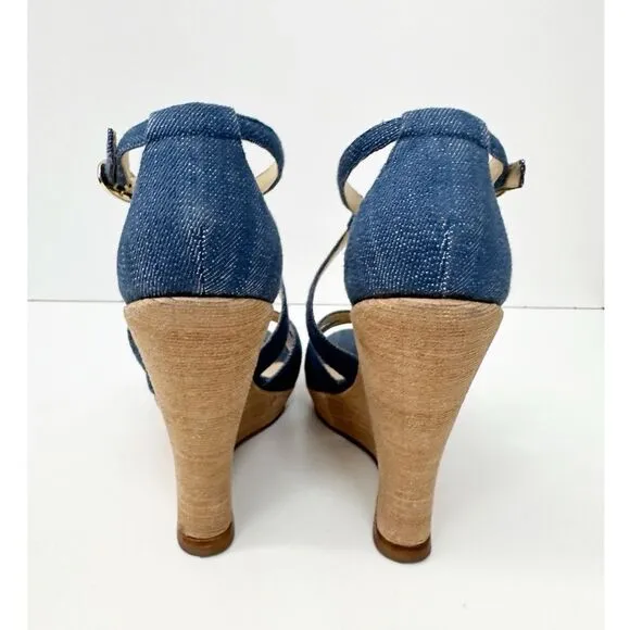 Alexandre Birman Strappy Denim Wedge Sandals Blue Size 7