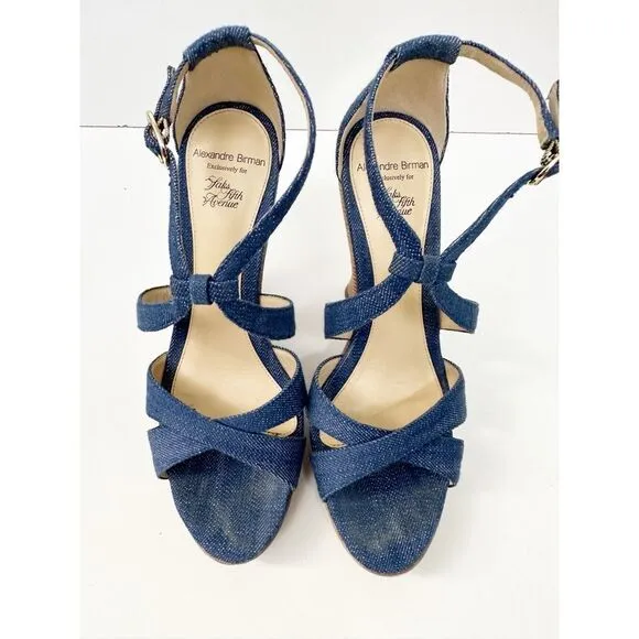 Alexandre Birman Strappy Denim Wedge Sandals Blue Size 7