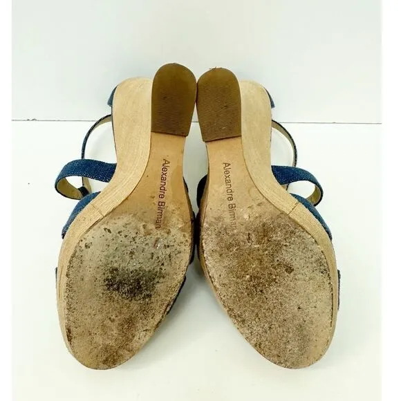 Alexandre Birman Strappy Denim Wedge Sandals Blue Size 7
