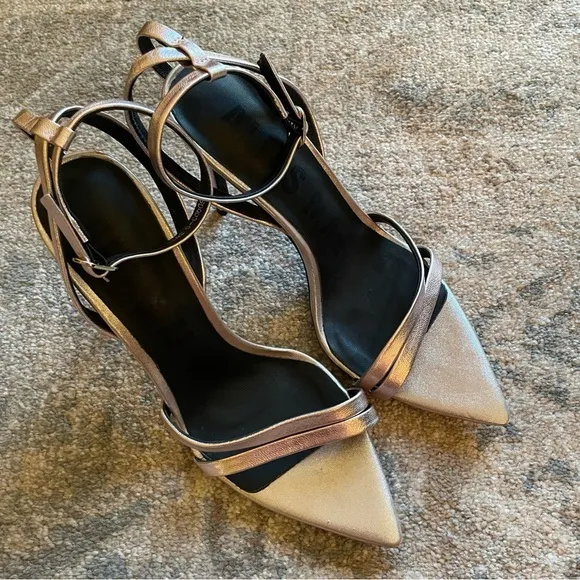 Alias Mae by Revolve Duana Pointed Toe Ankle Strap Nudist Stiletto in Rose Gold