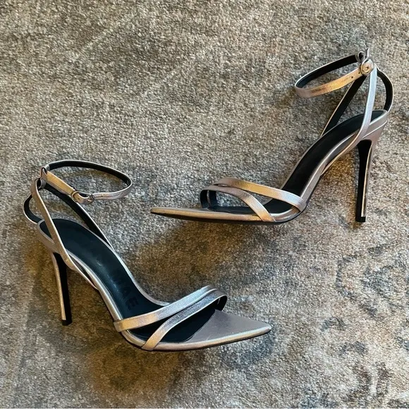 Alias Mae by Revolve Duana Pointed Toe Ankle Strap Nudist Stiletto in Rose Gold