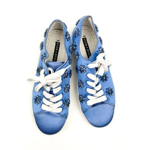 Alice   Olivia Cleo Embellished French Blue Sneakers Size 7