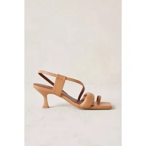 Alohas Asymmetrical Strappy Leather Sandal Heels in Camel Brown Tan