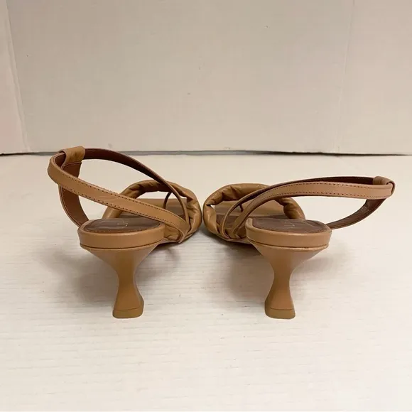 Alohas Asymmetrical Strappy Leather Sandal Heels in Camel Brown Tan