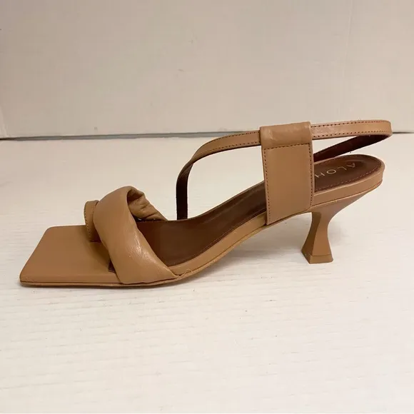 Alohas Asymmetrical Strappy Leather Sandal Heels in Camel Brown Tan
