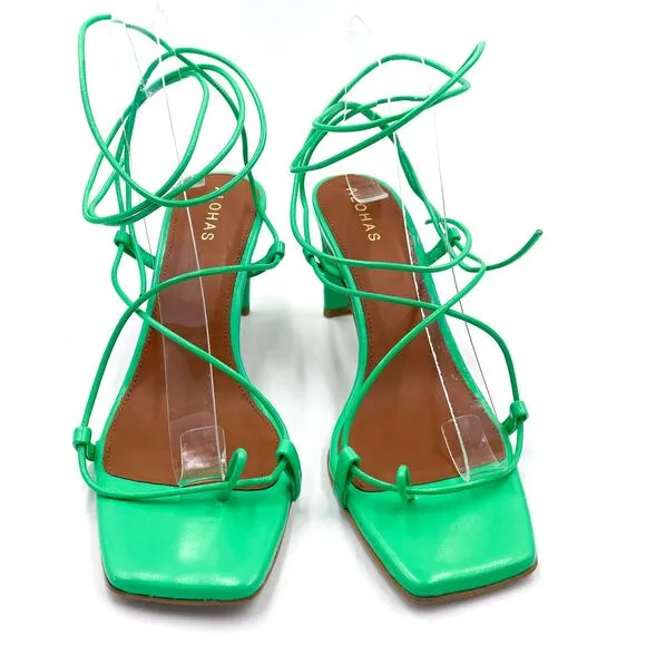 Alohas Bellini Neon Green Sandals Leather Strappy Heels Square Toe 39 EU / 8 US