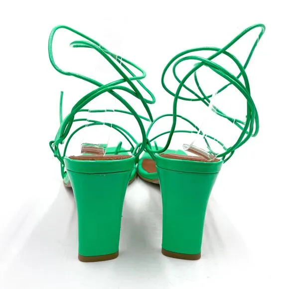 Alohas Bellini Neon Green Sandals Leather Strappy Heels Square Toe 39 EU / 8 US