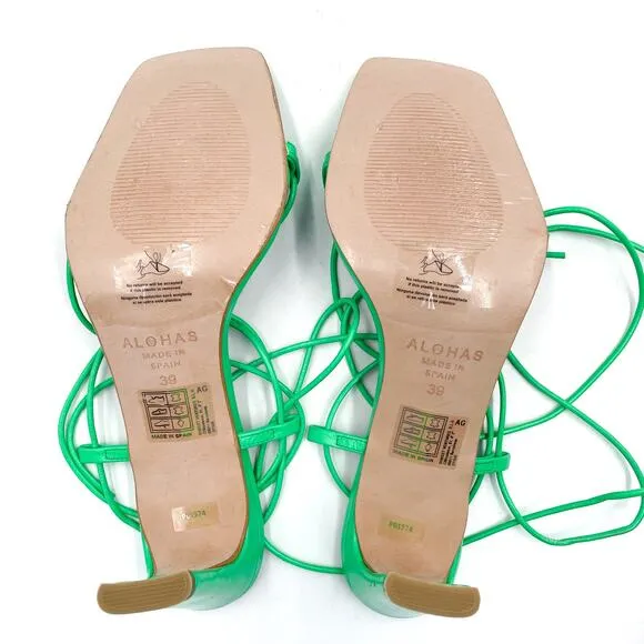 Alohas Bellini Neon Green Sandals Leather Strappy Heels Square Toe 39 EU / 8 US