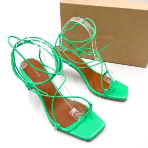 Alohas Bellini Neon Green Sandals Leather Strappy Heels Square Toe 39 EU / 8 US