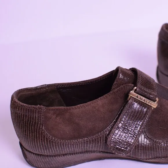 AMALFI Women's Made in Italy Egadi Leather Monk Strap Mary Jane Loafer - 7.5 M