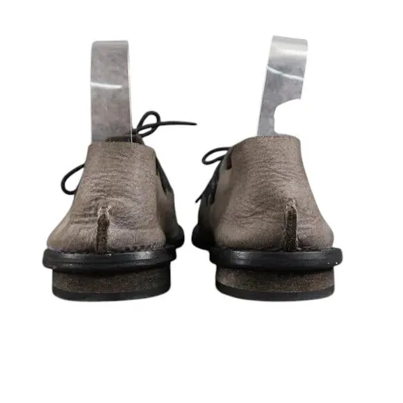 Anat Dahari Shoes Womens 36 Walk Handcrafted Leather Open Toe Flats Lace Up Gray