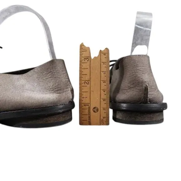 Anat Dahari Shoes Womens 36 Walk Handcrafted Leather Open Toe Flats Lace Up Gray
