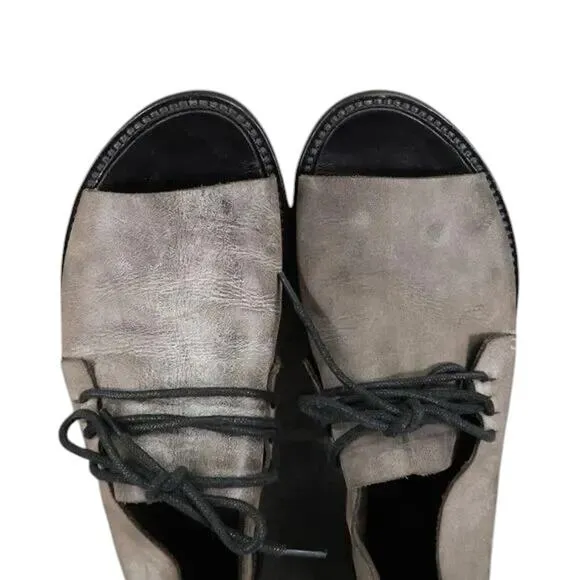Anat Dahari Shoes Womens 36 Walk Handcrafted Leather Open Toe Flats Lace Up Gray