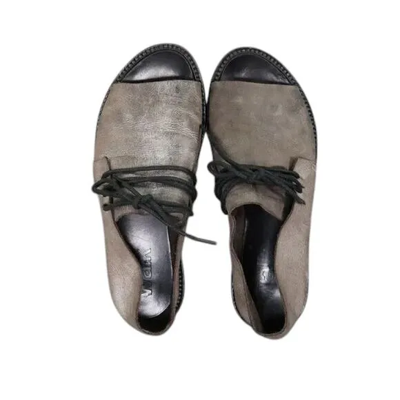 Anat Dahari Shoes Womens 36 Walk Handcrafted Leather Open Toe Flats Lace Up Gray
