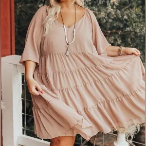 Andrée by Unit • Babydoll Tiered Shift Dress in Tan Iced Mocha Latte Pink Sz 3X
