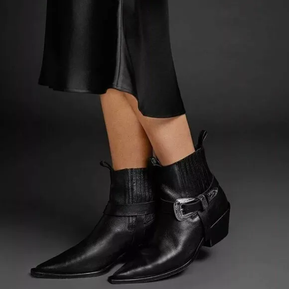 Anine Bing Black Western Ankle Boot, Size 40