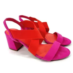Anne Klein Ressa Fuschia Orange Strappy Chunky Block Heel Sandals Shoes 9