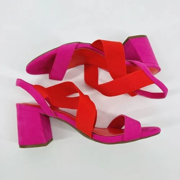 Anne Klein Ressa Fuschia Orange Strappy Chunky Block Heel Sandals Shoes 9